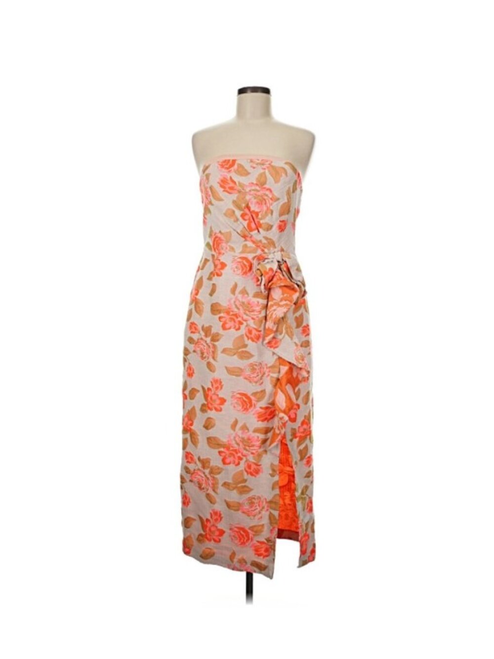 Shoshanna Cocktail Dress Womens Size 6 Orange Floral Strapless Midi Boho Resort